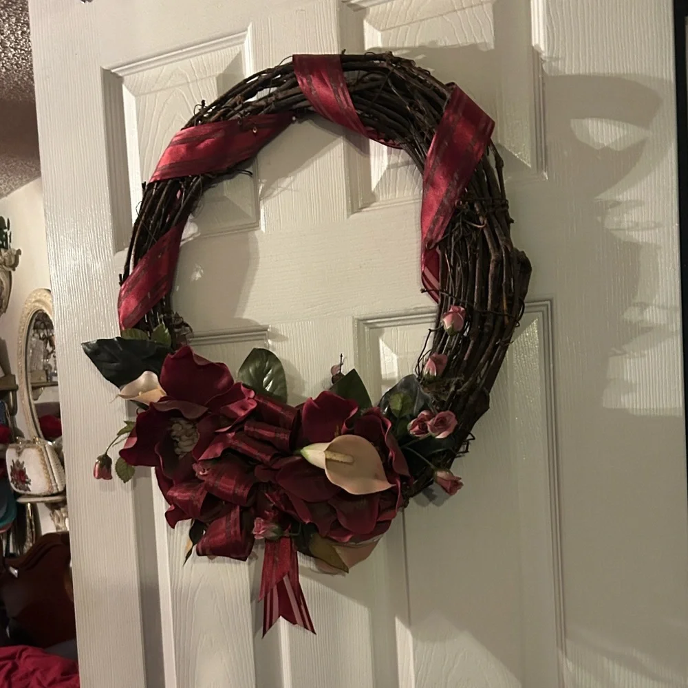 Burgundy Magnolias and Pink Cala Lilies Wreath